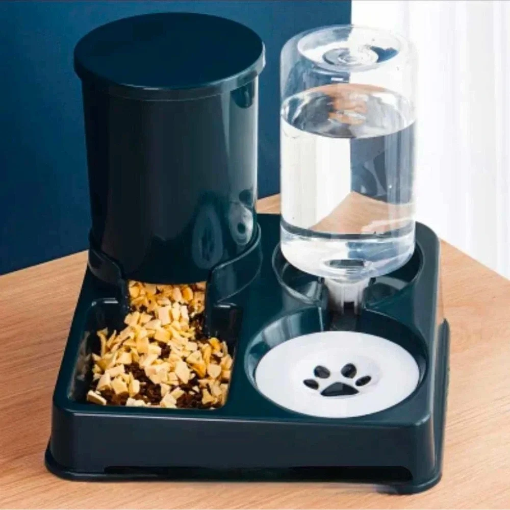 Gravity Automatic Cat Feeder and Water Dispenser 2-in-1 Pet Feeding Station Blue